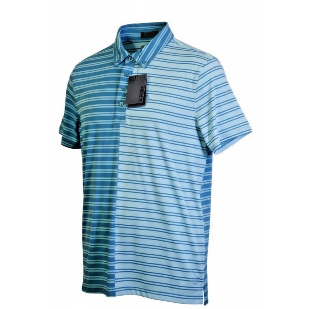 G/FORE Mens Medium Split Stripe Golf Polo Performance Tech Jersey Shirt Teal M